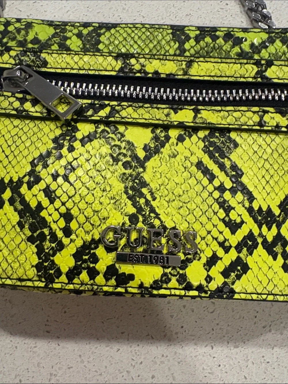 Guess Snake-Print Crossbody Bag with Silver Chain